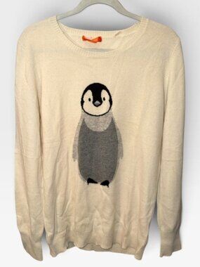 Christopher Fischer 100% Cashmere Penguin feet prints intarsia knit sweater XL